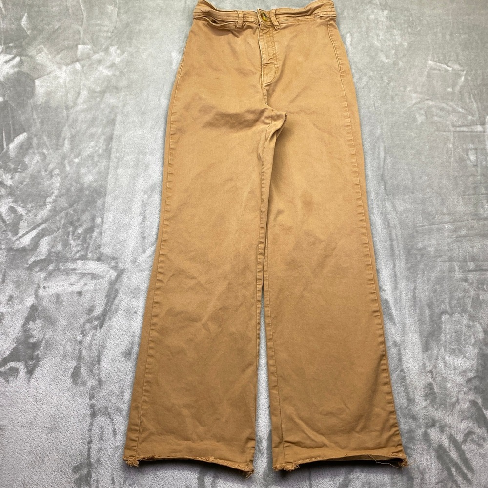 Marine Layer Bridget High Waisted‎ Wide Leg Pants Tan Sz 8 Fits 26" Raw Hem